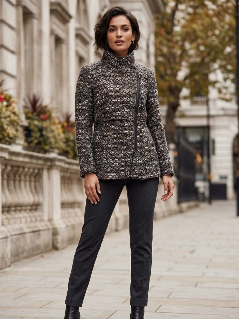 Banana Republic Tweed Zip Jacket in Brown & Black Size Medium Like New